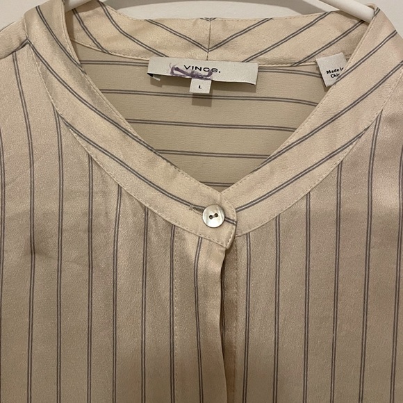 Vince Champagne Pinstripe Button Front Silk Blouse - Picture 4 of 9